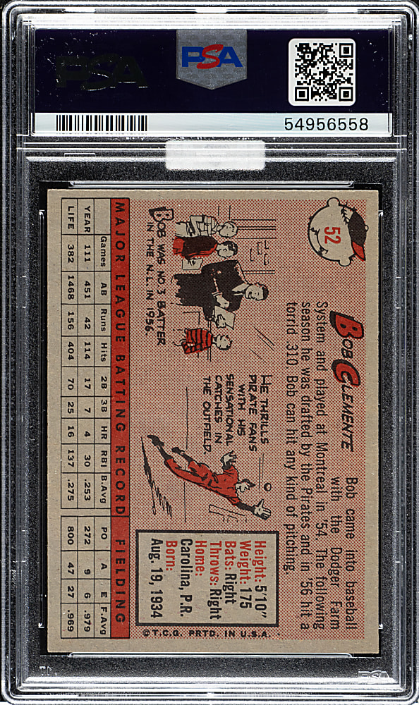 1958 Topps #52 Roberto Clemente PSA NM+ 7.5 (MBA Silver Diamond)