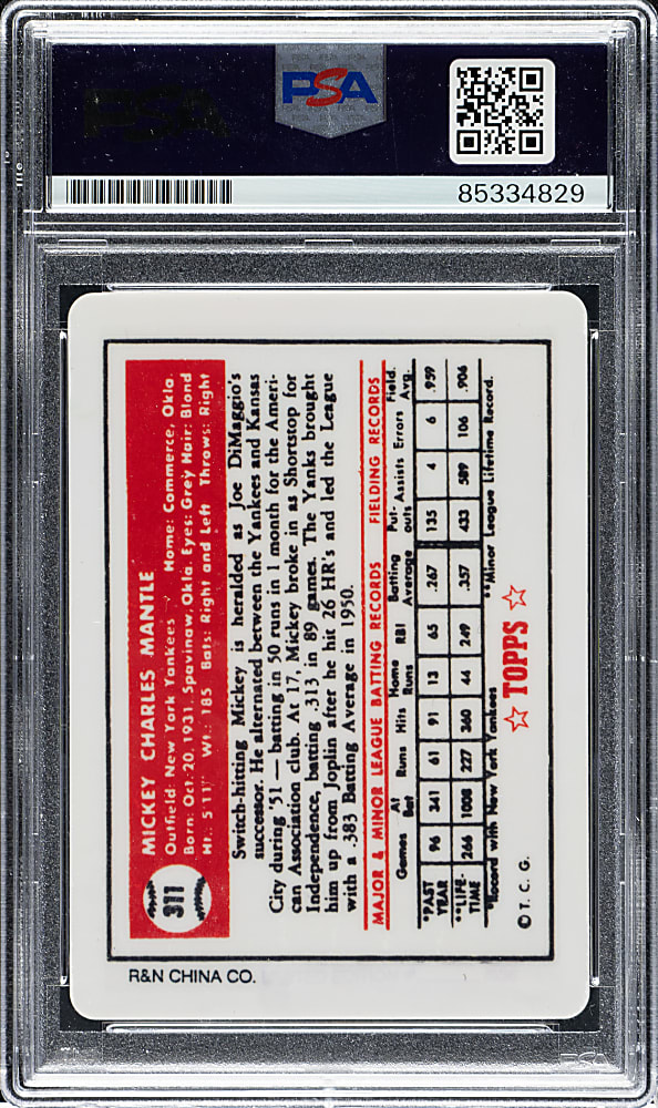 1995 R&N China Topps Porcelain 1952 Mickey Mantle PSA/DNA MINT 9