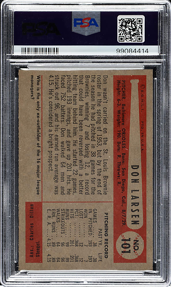 1954 Bowman #101 Don Larsen Rookie PSA MINT 9 - Highest Graded!