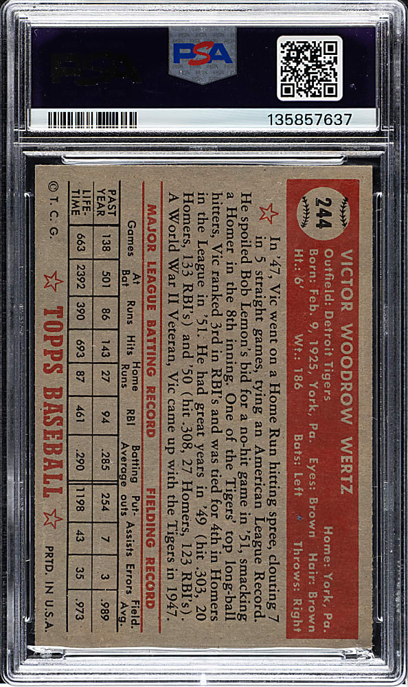 1952 Topps #244 Vic Wertz PSA NM-MT 8