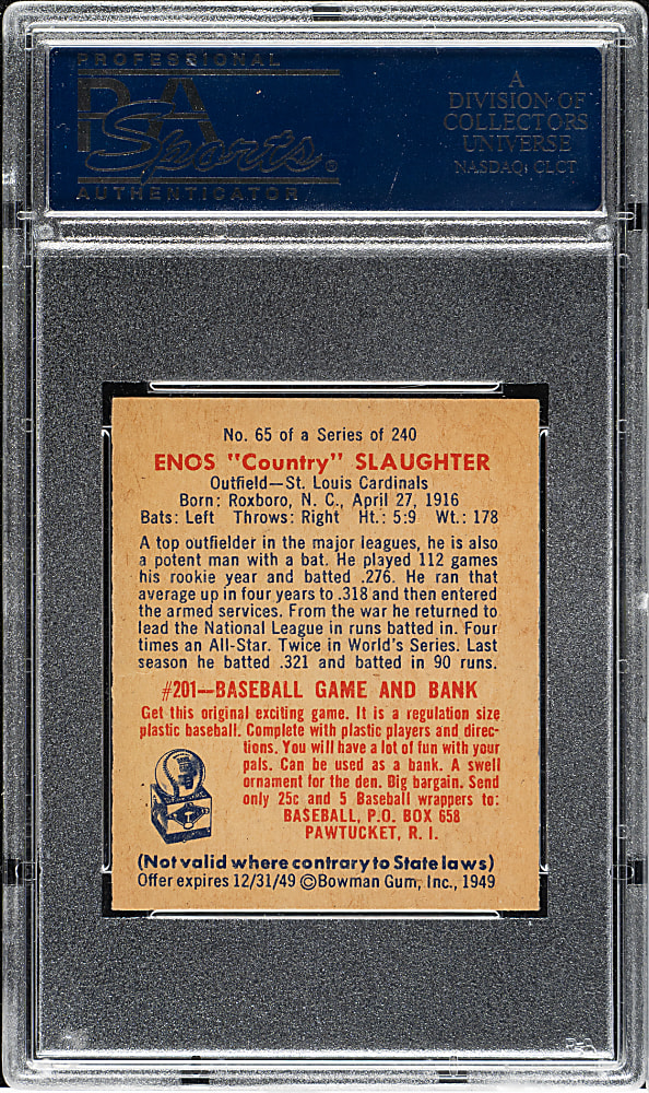 1949 Bowman #65 Enos Slaughter PSA NM-MT 8
