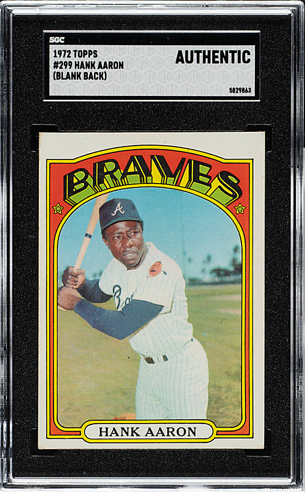 1972 Topps #299 Hank Aaron Blank Back SGC Authentic