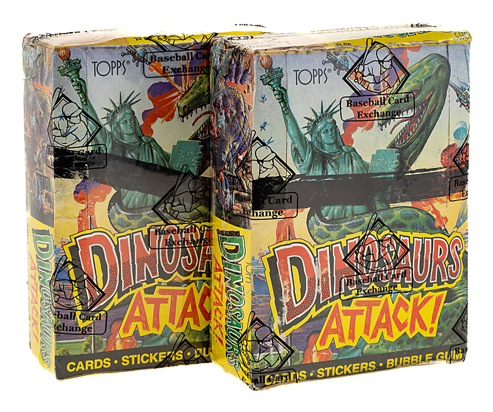 1988 Topps "Dinosaurs Attack" Unopened Wax Box Pair (2 Boxes, 96 Packs) - BBCE