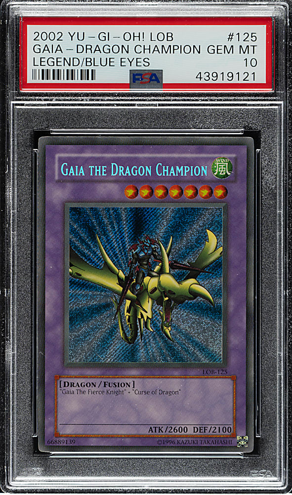 2002 Yu-Gi-Oh! Legend of Blue Eyes White Dragon #125 Gaia The Dragon Champion Secret Rare Holographic PSA GEM MINT 10
