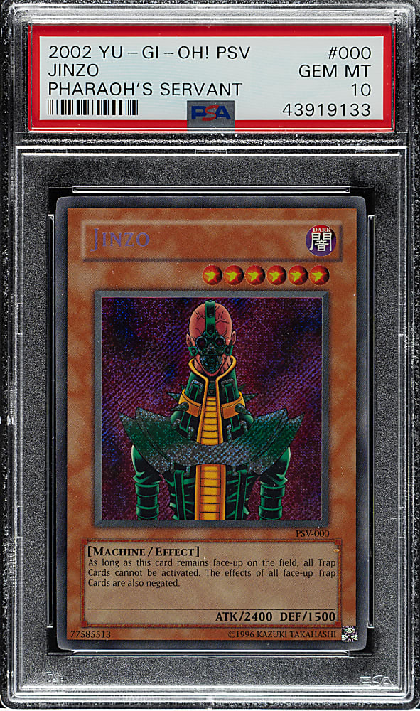 2002 Yu-Gi-Oh! Pharaoh's Servant #000 Jinzo Secret Rare Holographic PSA GEM MINT 10