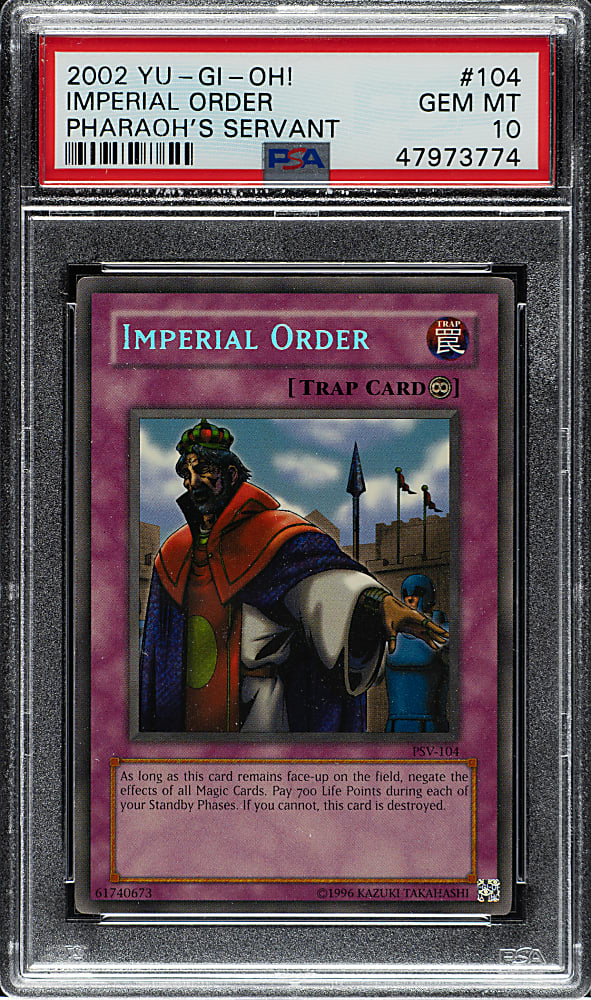 2002 Yu-Gi-Oh! Pharaoh's Servant #104 Imperial Decree Secret Rare Holographic PSA GEM MINT 10