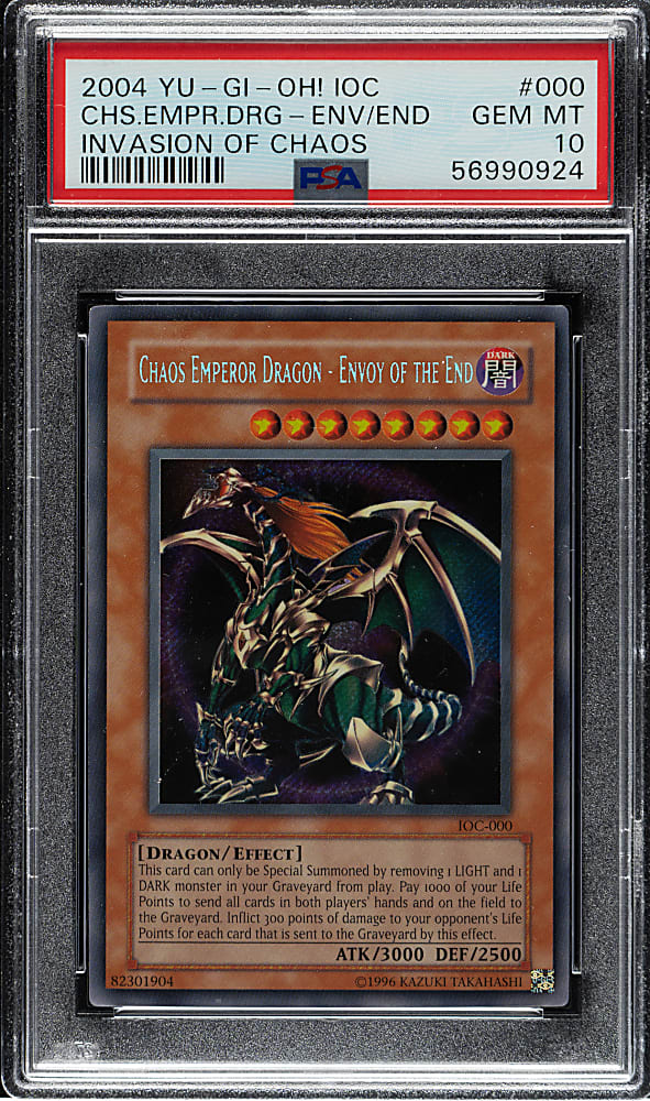 2004 Yu-Gi-Oh! Invasion of Chaos #000 Chaos Emperor Dragon - Evoy of The End Secret Rare Holographic PSA GEM MINT 10