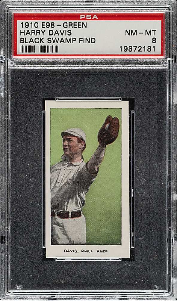 1910 E98 Anonymous "Set of 30" Harry Davis PSA NM-MT 8 - Green Background - Black Swamp Find - 1 of 3 - Highest Graded!