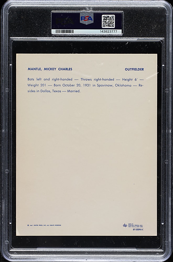 1967 Dexter Press Premiums Mickey Mantle PSA EX-MT 6