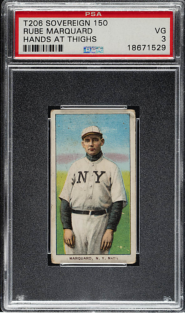 1909-1911 T206 White Border Rube Marquard Hands At Thighs PSA VG 3 - Sovereign 150 Back