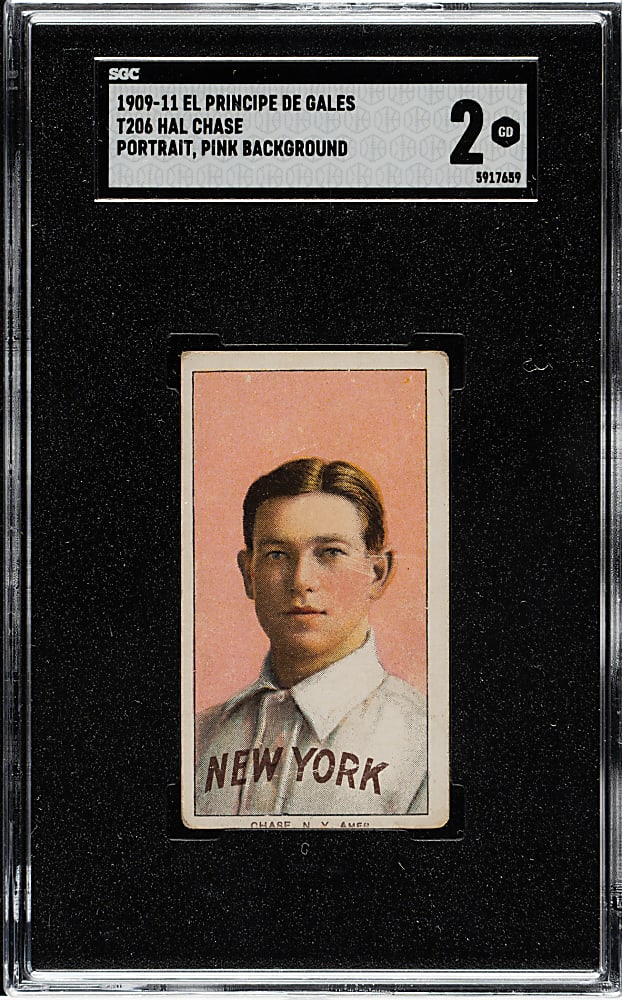 1909-1911 T206 White Border Hal Chase Portrait Pink Background SGC GOOD 2 - El Principe De Gales Back