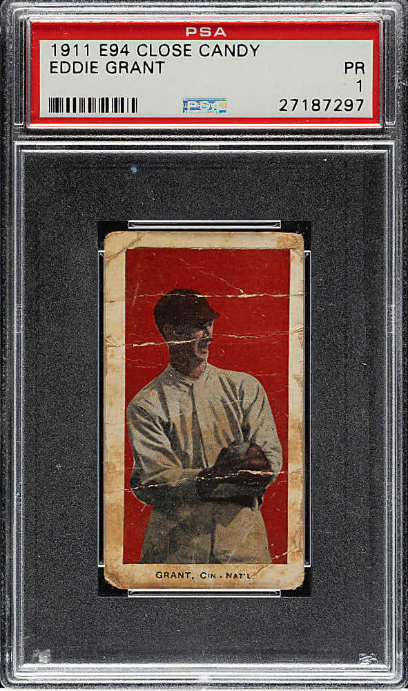 1911 E94 George Close Candy Eddie Grant PSA POOR 1 - Red Background