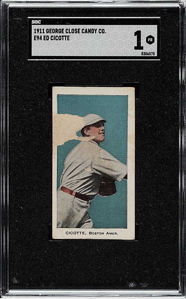 1911 E94 George Close Candy Ed Cicotte SGC POOR 1 - Blue Background