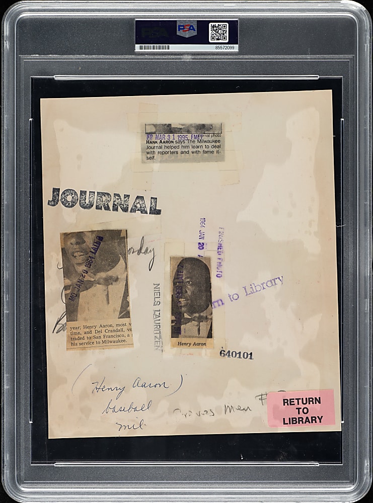 1964 Hank Aaron Awards Dinner Original Niels Lauritzen Milwaukee Journal Photograph PSA/DNA Type I