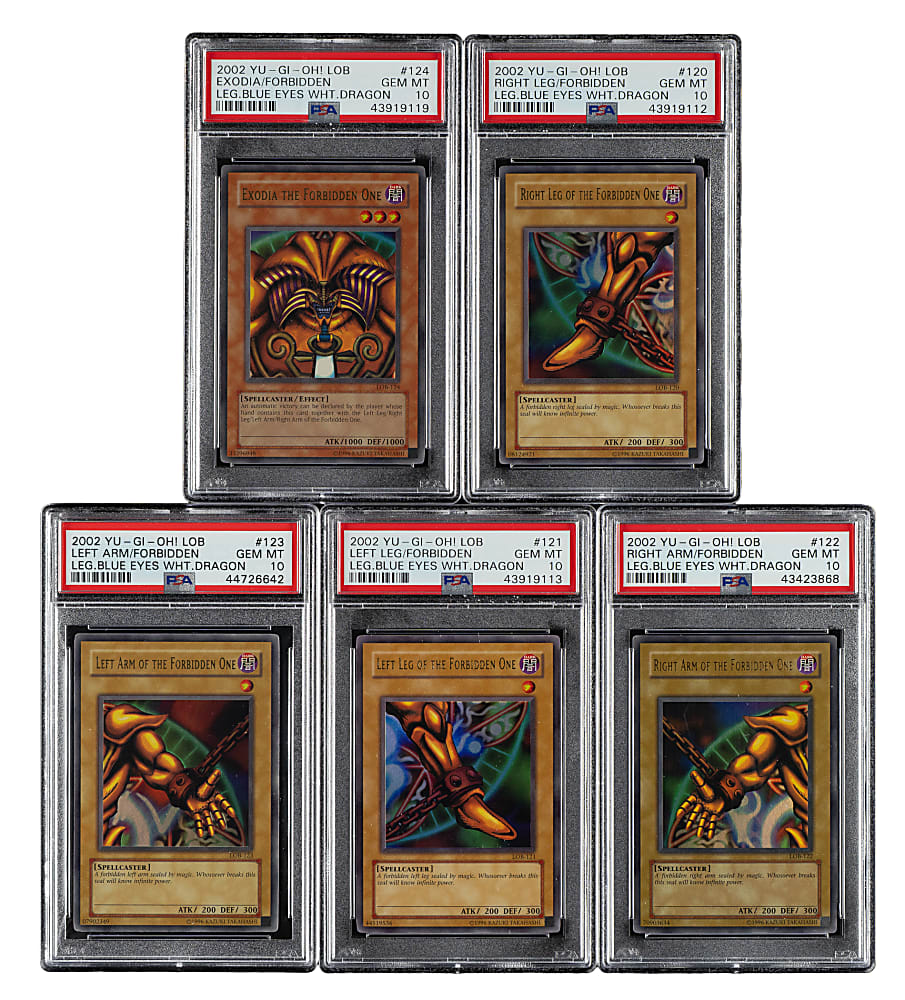 2002 Yu-Gi-Oh! Legend of Blue Eyes White Dragon #120-124 Exodia The Forbidden One Ultra Rare Holographic PSA GEM MINT 10 Collection (5)