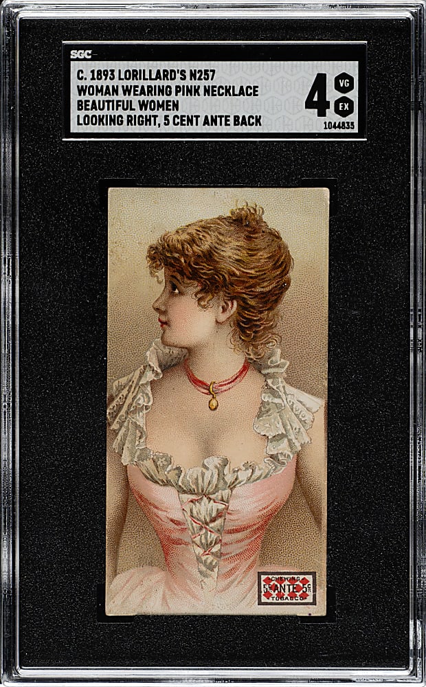 1893 N257 Lorillard "Beautiful Women" Woman Wearing Pink Necklace SGC VG/EX 4 - The ONLY Graded Example!