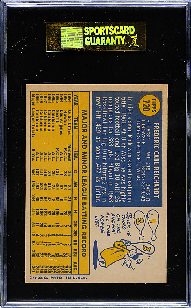 1970 Topps #720 Rick Reichardt SGC NM/MT+ 92