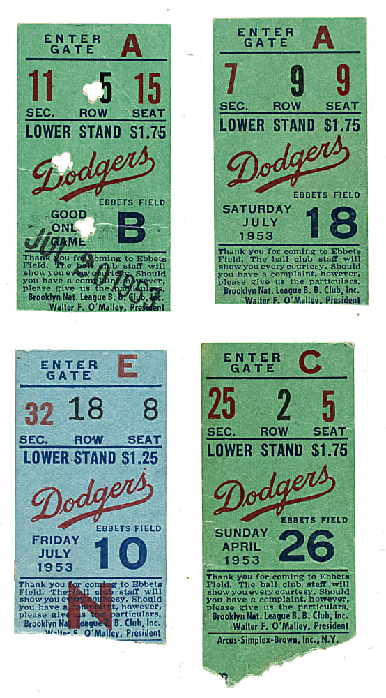 1953 Brooklyn Dodgers Ebbets Field Ticket Stub Collection (15) - All Games Featuring Jackie Robinson!