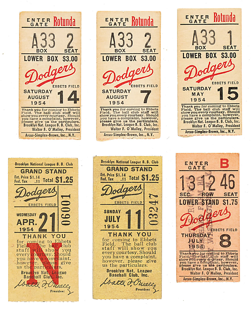 1954 Brooklyn Dodgers Ebbets Field Ticket Stub Collection (18) - All Games Featuring Jackie Robinson!