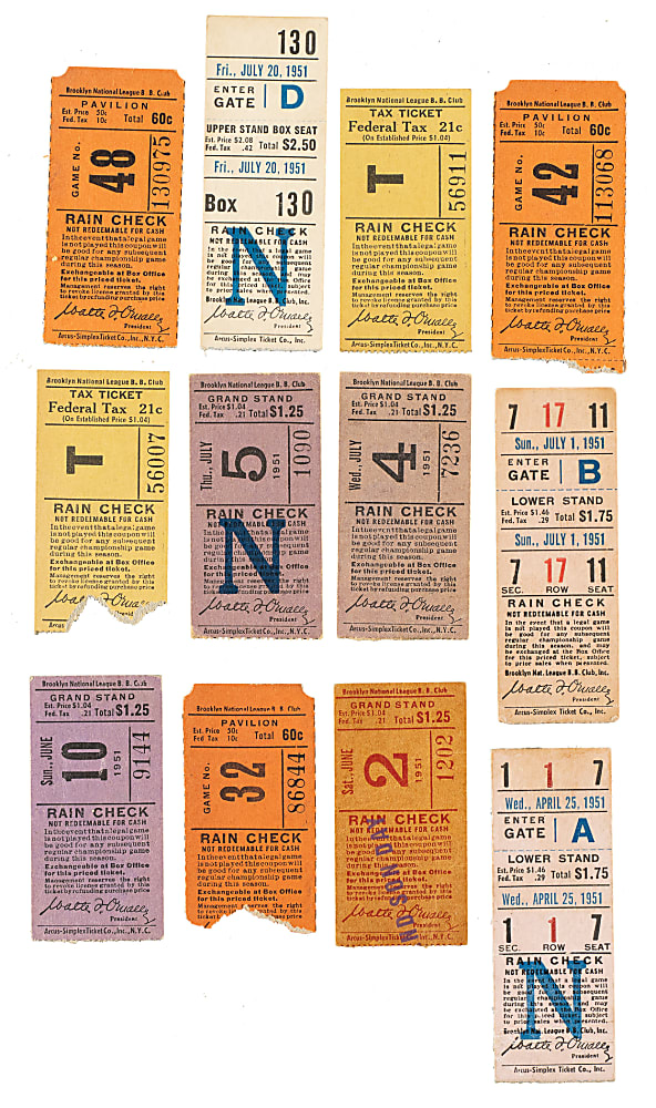 1951 Brooklyn Dodgers Ebbets Field Ticket Stub Collection (18) - All Games Featuring Jackie Robinson!