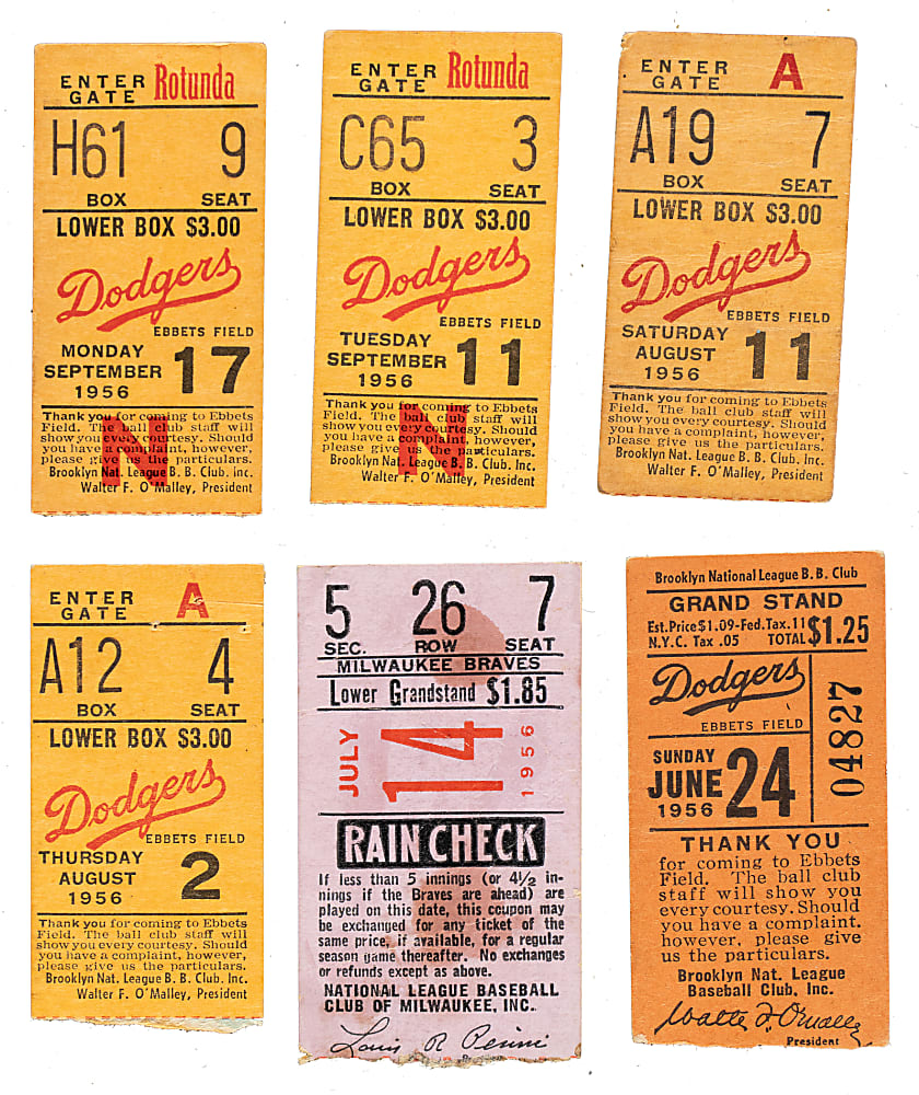 1956 Brooklyn Dodgers Ebbets Field Ticket Stub Collection (20) - All Games Featuring Jackie Robinson!