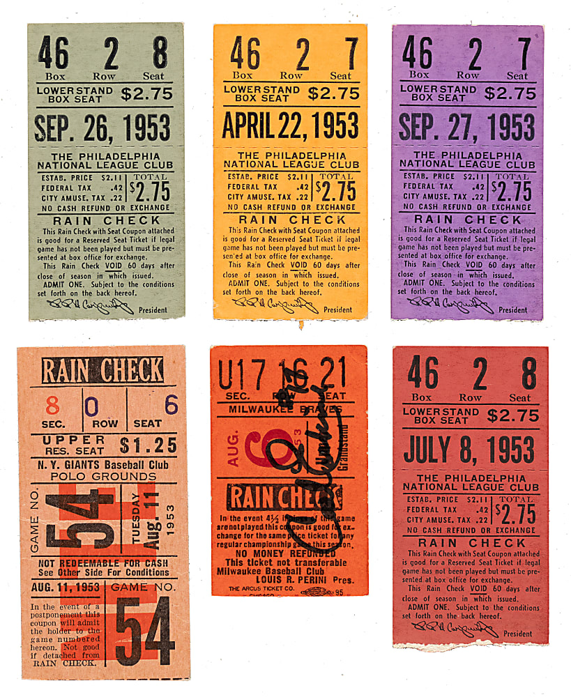 1953 Brooklyn Dodgers Road-Game Ticket Stub Collection (10) - All Games Featuring Jackie Robinson!