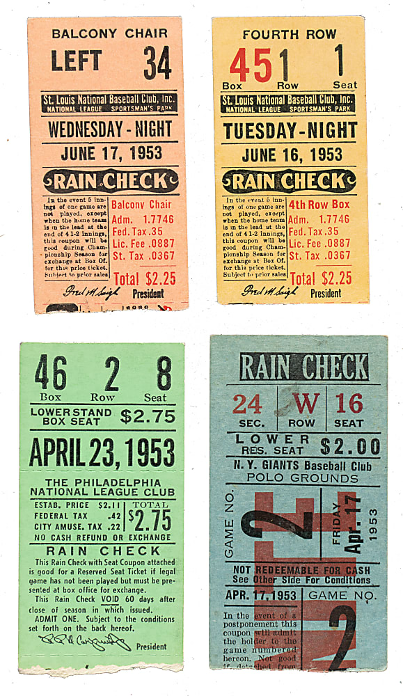 1953 Brooklyn Dodgers Road-Game Ticket Stub Collection (10) - All Games Featuring Jackie Robinson!