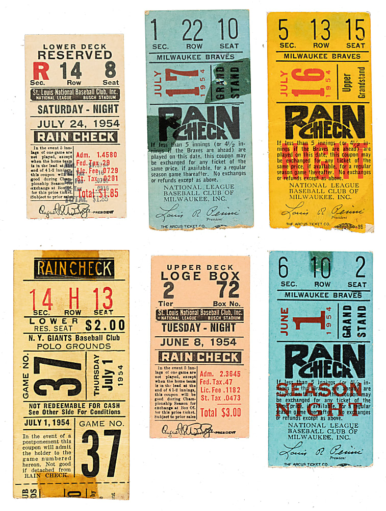 1954 Brooklyn Dodgers Road-Game Ticket Stub Collection (12) - All Games Featuring Jackie Robinson!