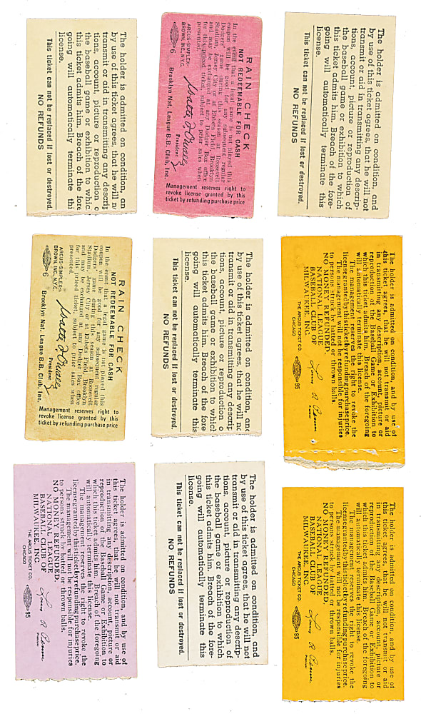 1956 Brooklyn Dodgers Road-Game Ticket Stub Collection (9) - All Games Featuring Jackie Robinson!