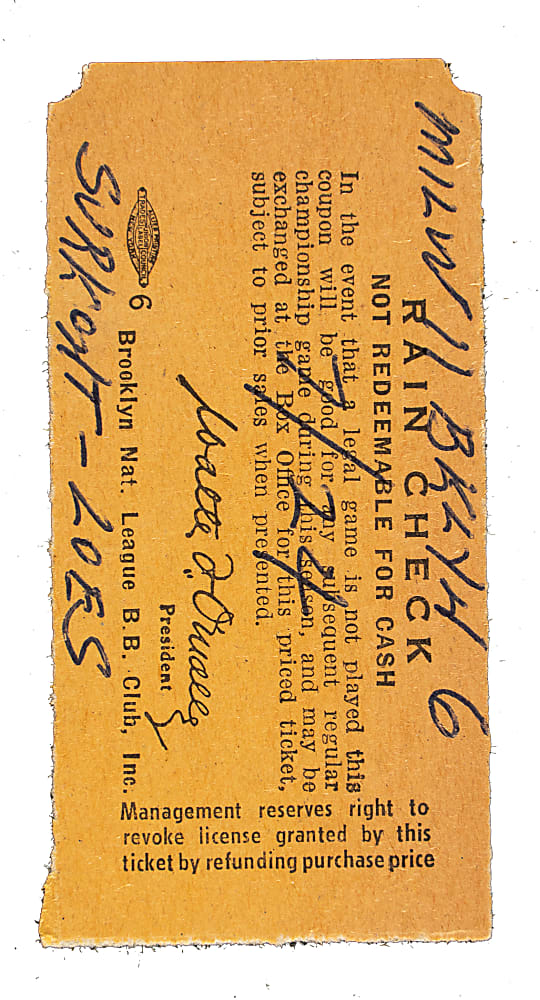 July 24, 1953 Brooklyn Dodgers (vs. Milwaukee Braves) Ticket Stub - Jackie Robinson Career Home Run #100 and Roy Campanella Career Home Run #142