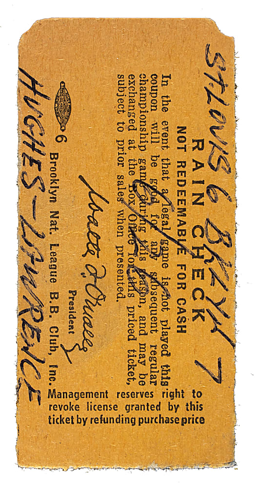 June 26, 1954 Brooklyn Dodgers (vs. St. Louis Cardinals) Ticket Stub - Jackie Robinson Walk-Off