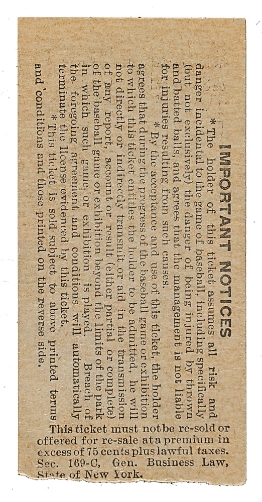 June 15, 1941 New York Yankees (vs. Cleveland Indians) Ticket Stub - Joe DiMaggio 28th Consecutive Game Hit Streak
