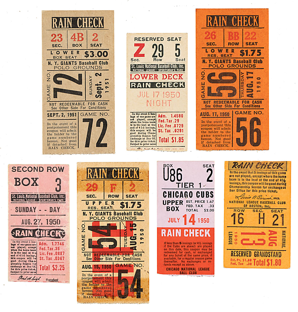 1950 and 1951 Brooklyn Dodgers Road-Game Ticket Stub Collection (7) - All Games Featuring Jackie Robinson!