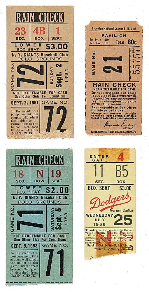 1950 to 1956 Hall of Fame Home Run Ticket Stub Collection (11) Including Aaron, Campanella, Mays, and Snider