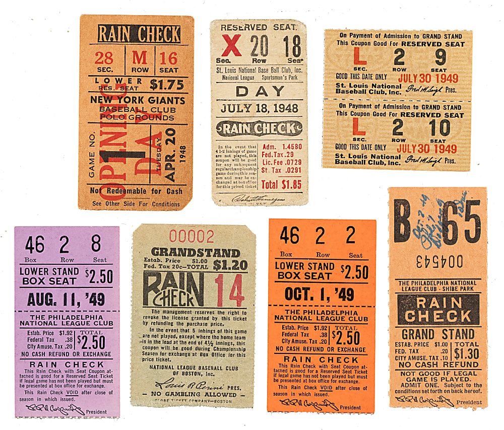 1948 and 1949 Brooklyn Dodgers Road-Game Ticket Stub Collection (7) - All Games Featuring Jackie Robinson!