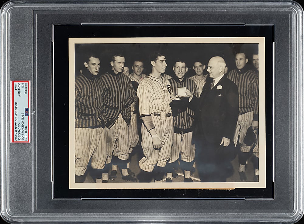 1933 Joe DiMaggio San Francisco Seals Original News Photograph PSA/DNA Type I - DiMaggio Hits in 50 Consecutive Games!