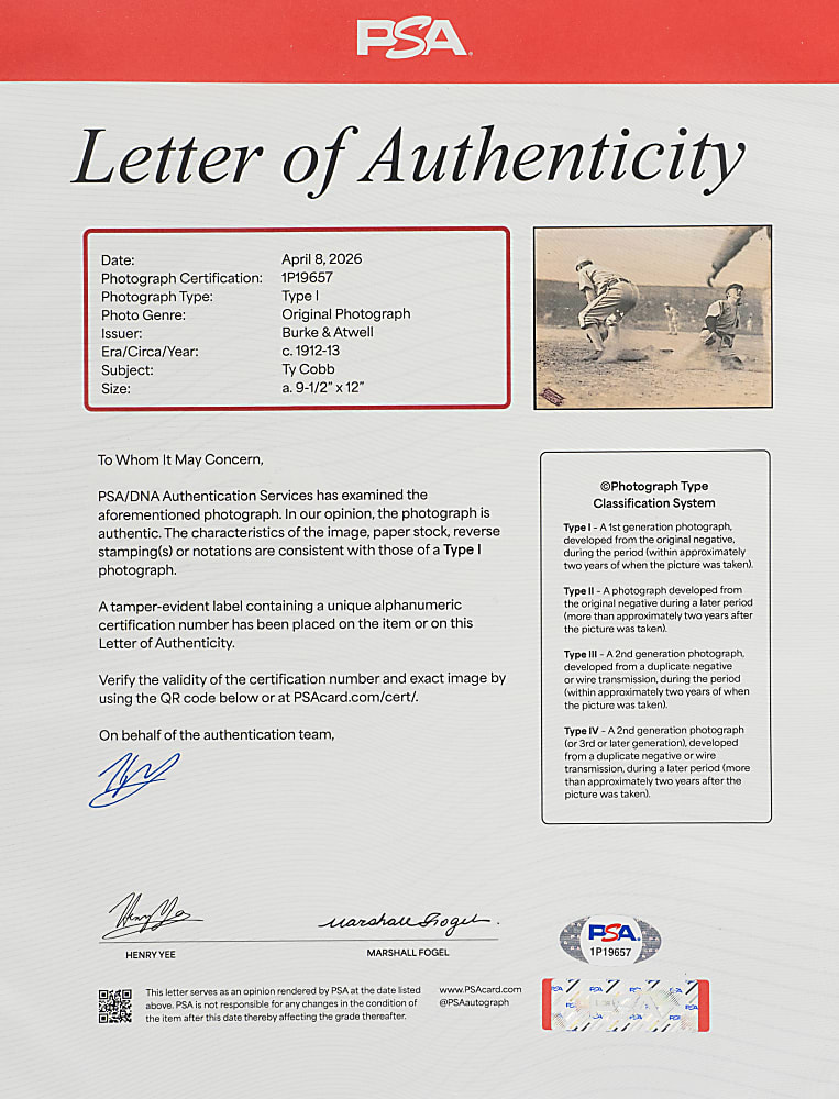 Circa 1912-1913 Ty Cobb Original Burke & Atwell Oversized Photograph PSA/DNA Type I