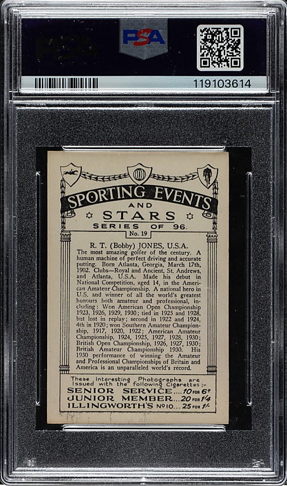 1935 J.A. Pattreiouex "Sporting Events & Stars" #19 Bobby Jones PSA EX-MT 6