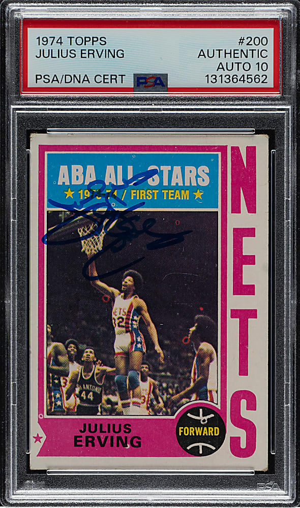 Signed 1974-1975 Topps Basketball #200 Julius Erving PSA/DNA GEM MINT 10