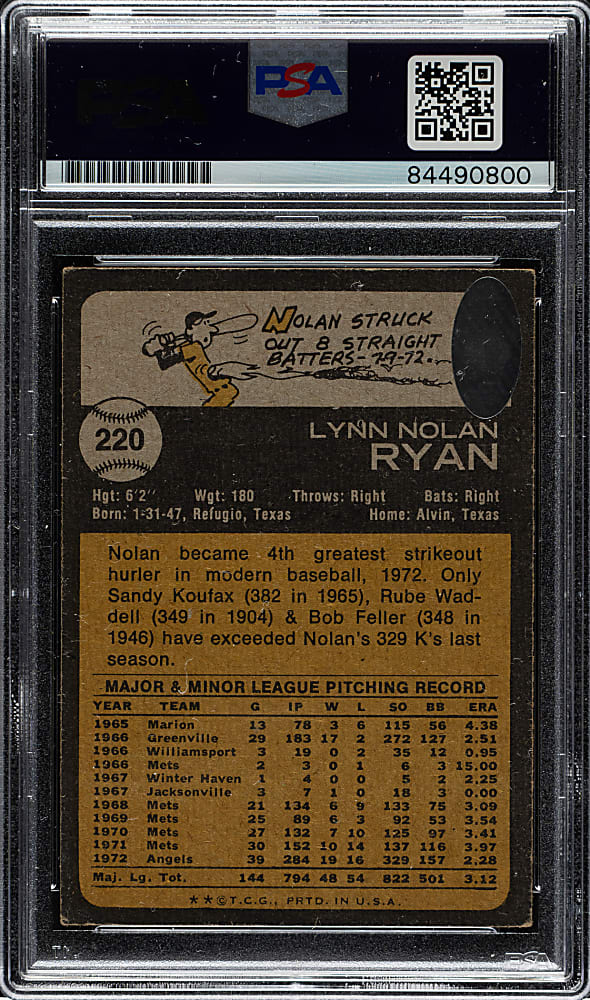 Signed 1973 Topps #220 Nolan Ryan PSA/DNA GEM MINT 10