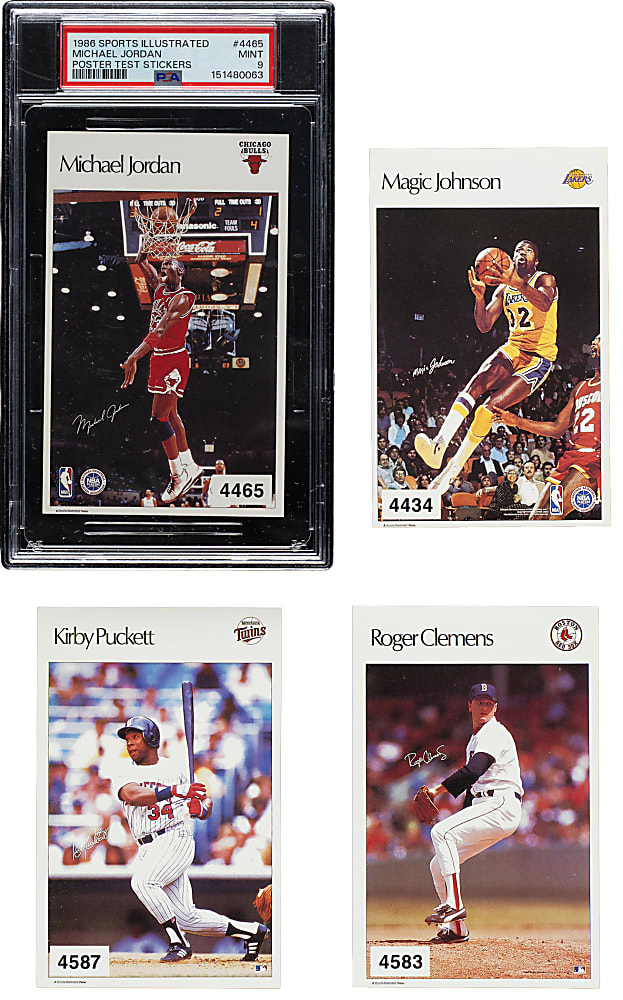 1986 Sports Illustrated Poster Test Stickers Complete Set (20) Including Michael Jordan PSA MINT 9