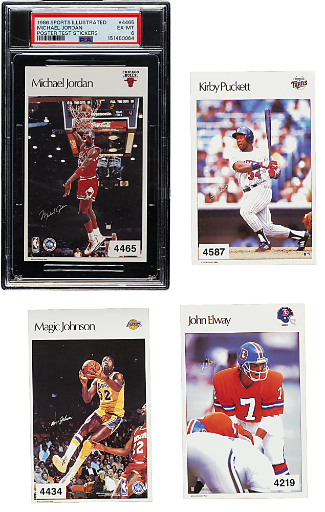 1986 Sports Illustrated Poster Test Stickers Complete Set (20) Including Michael Jordan PSA EX-MT 6