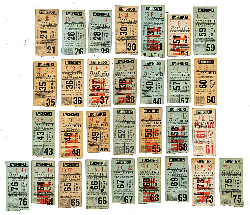 1957 New York Giants Polo Grounds Ticket Stub Collection (38) - Final Season at Polo Grounds