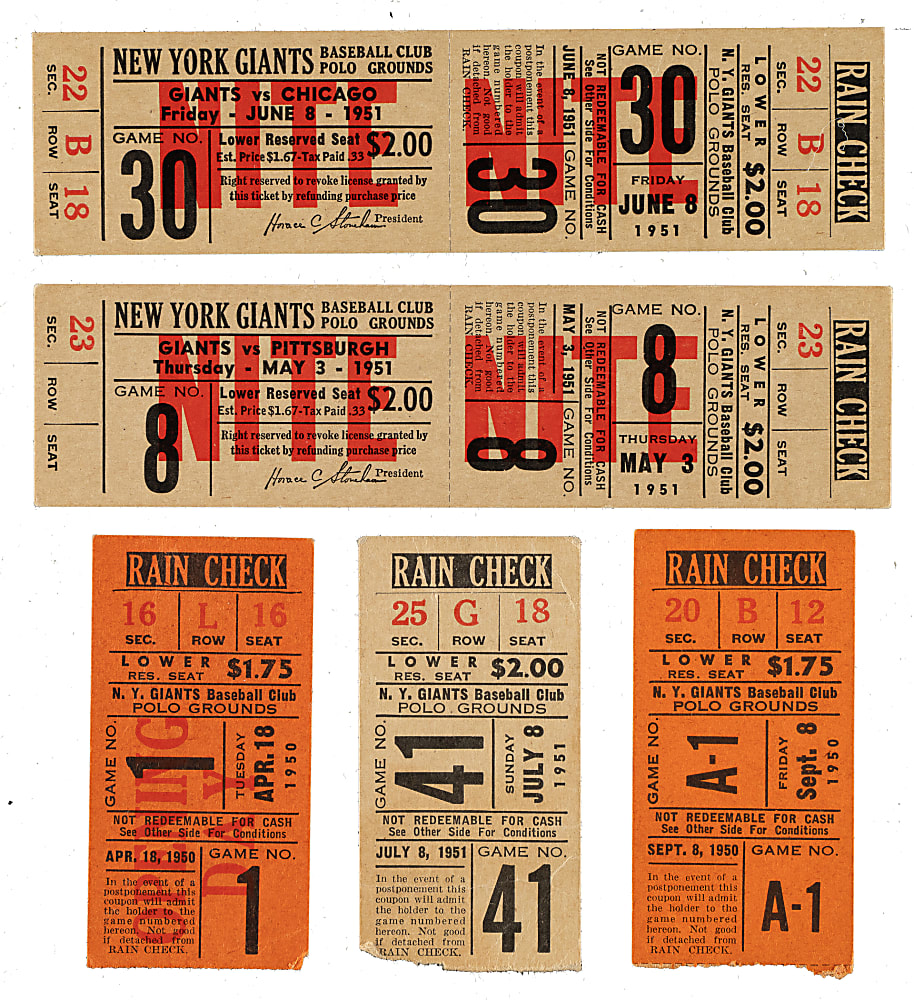 1950 and 1951 New York Giants Polo Grounds Ticket Stub Collection (20) Including Willie Mays Rookie Year and National League Championship Season