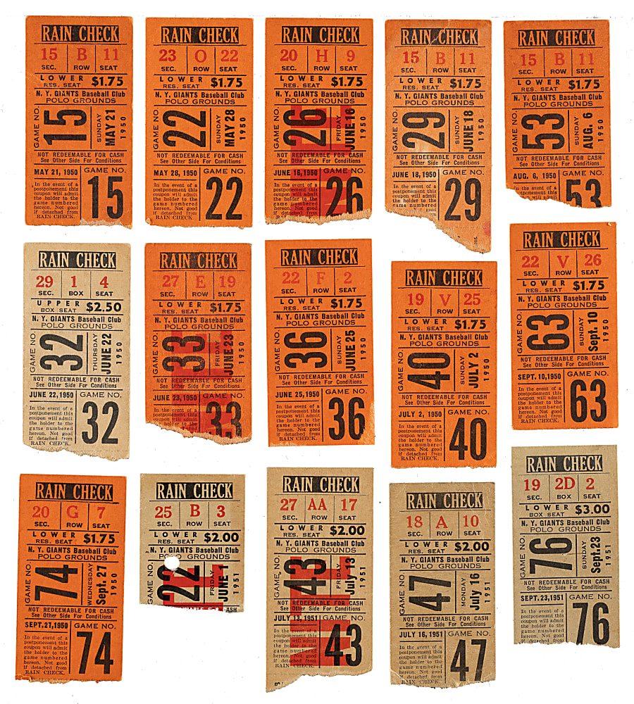 1950 and 1951 New York Giants Polo Grounds Ticket Stub Collection (20) Including Willie Mays Rookie Year and National League Championship Season