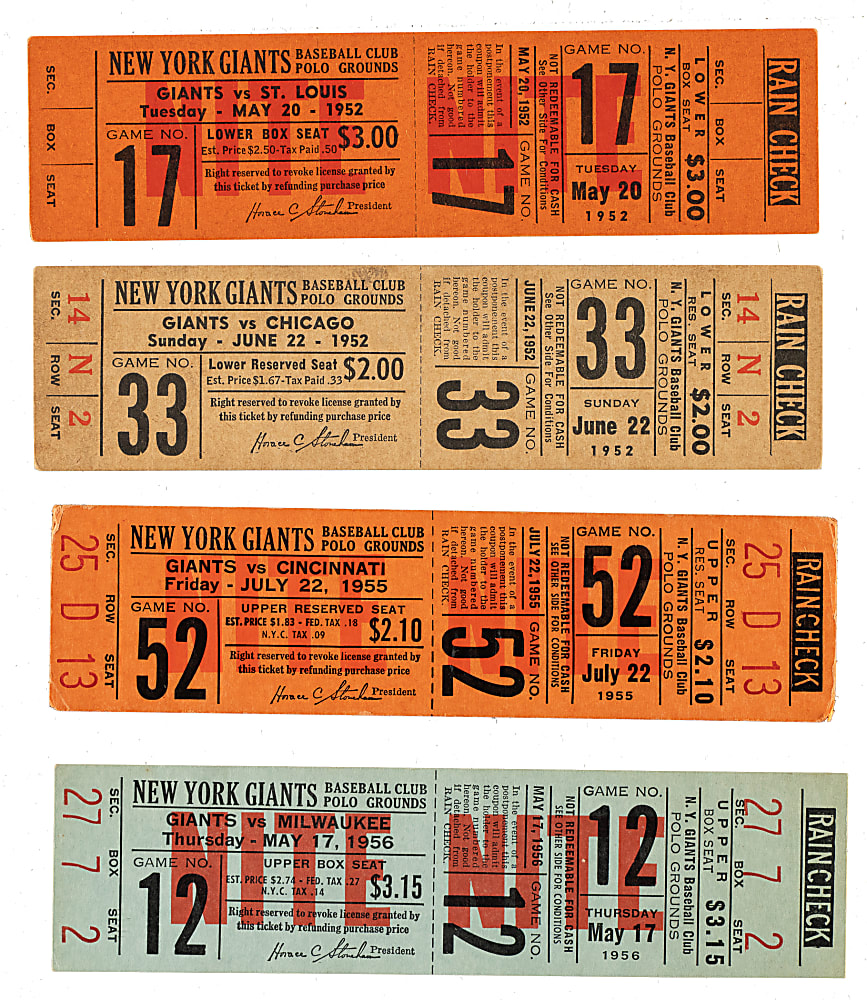 1952 to 1956 New York Giants Polo Grounds Ticket Stub Collection (66) Including World Series Championship Season