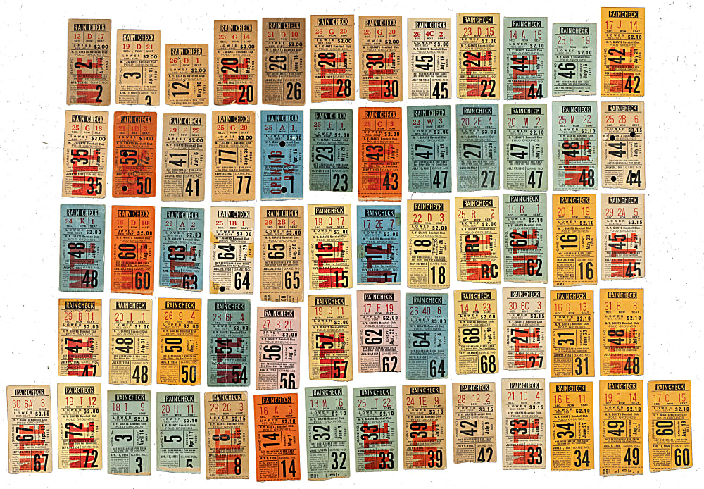 1952 to 1956 New York Giants Polo Grounds Ticket Stub Collection (66) Including World Series Championship Season