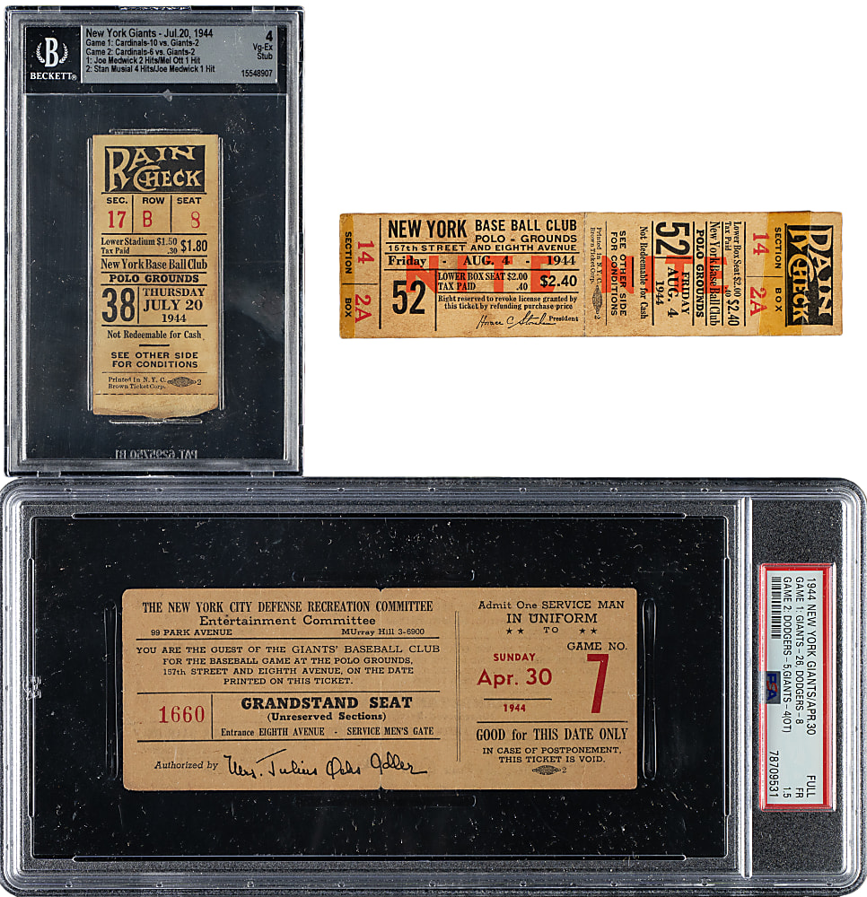 1940 to 1944 New York Giants Polo Grounds Ticket Stub Collection (32)
