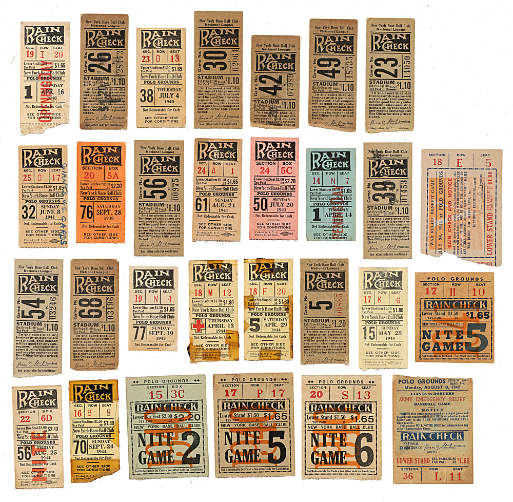 1940 to 1944 New York Giants Polo Grounds Ticket Stub Collection (32)