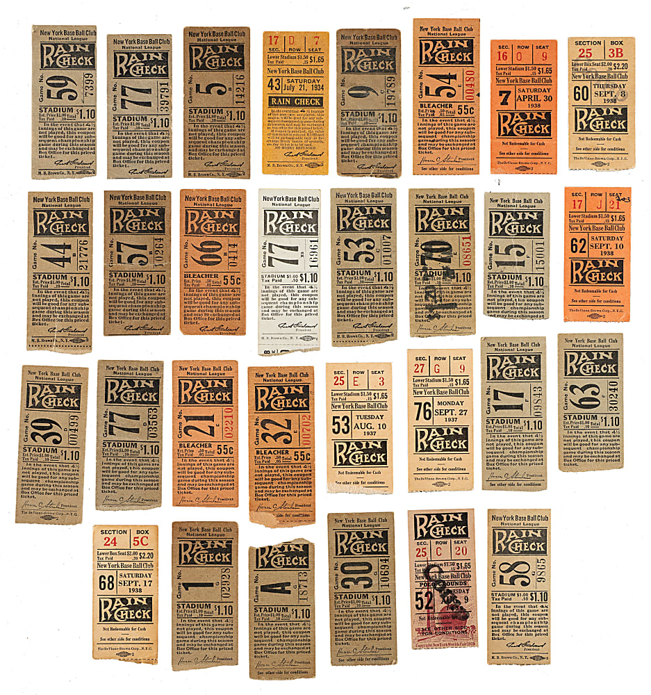 1933 to 1939 New York Giants Polo Grounds Ticket Stub Collection (38)